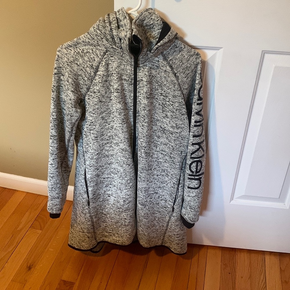 Calvin Klein performance long coat double layered grey white and black mix